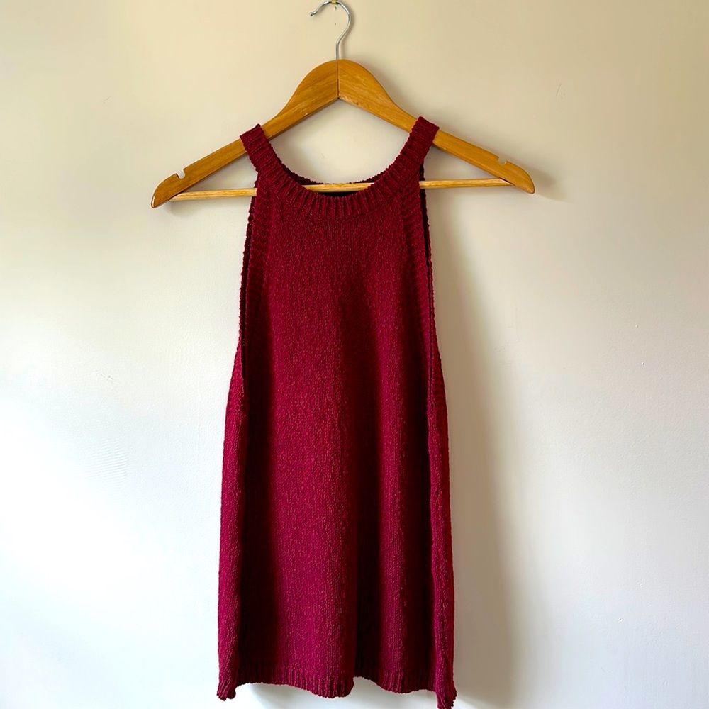 Maeve Crewneck Sleeveless Maroon Sweater, Size Small